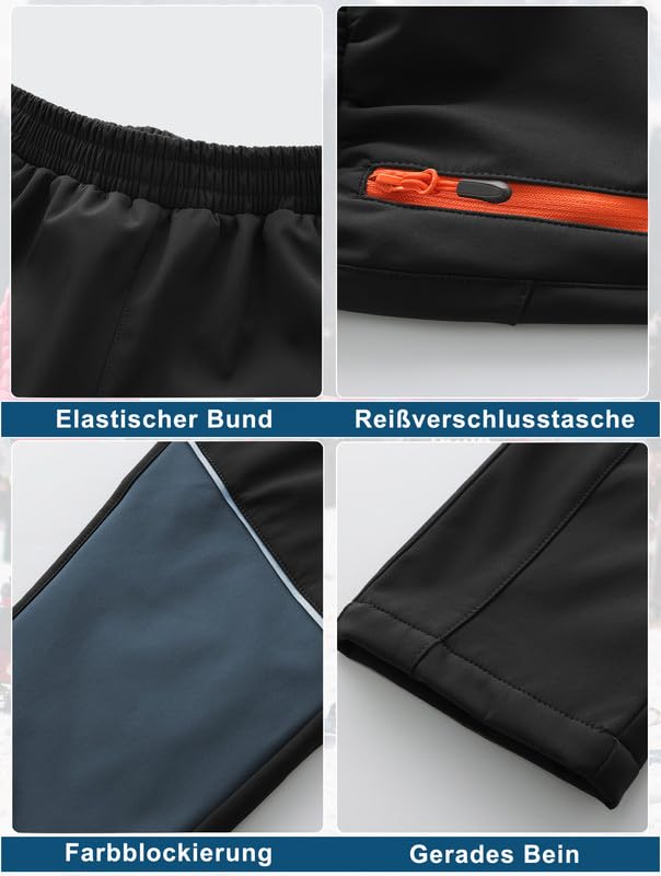Pantalon de Ski de Neige pour Garçon Pantalon de Randonnée Coupe-Vent pour Enfant Pantalon Hiver Chaud Doublé de Laine Polaire