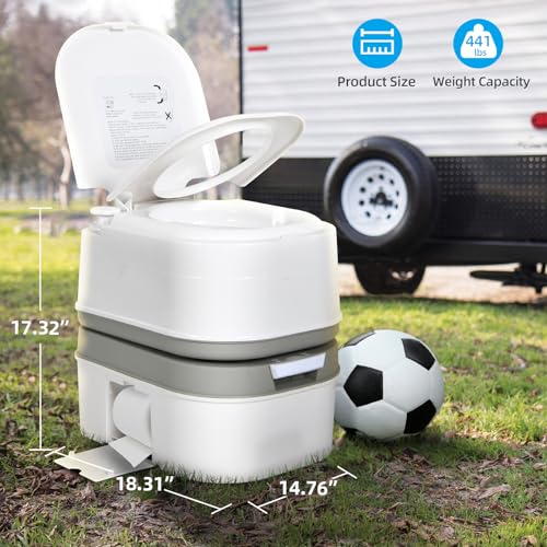 YITAHOME Portable Toilet 6.34 Gallon Camping Porta Potty with Paper and Detergent Collection, Leak-Proof Outdoor RV Porta Potty with Level Indicator, Rotating Spout, for Boating, Hiking, Trips, White