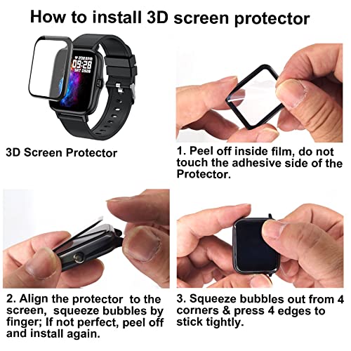Smaate 3D Screen Protector For T42 Y22 Y20Gt, Compatible With Andfz T42, Smaiit Y22, Wzwneer Banlvs Dxpicr Y20Gt 1.7” Smartwatch W/Calls Dial & Sms Text, 3-Pack, Curved Edge Frame, Anti-Shatter #TOP6