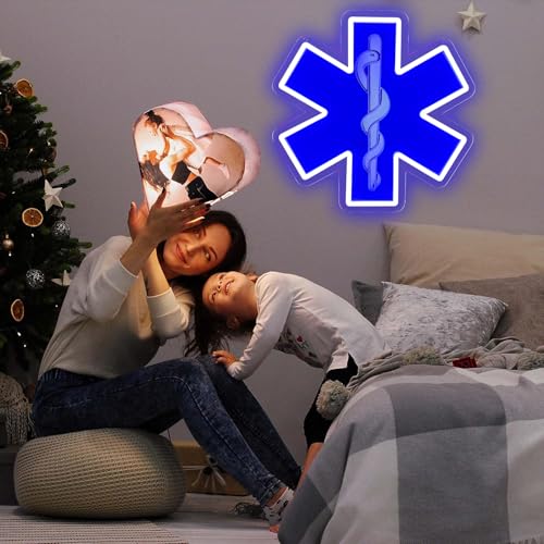 Image of Star of Life LED Neon Sign, 12 x 12 Inches, Pink, USB Powered Wall Decor for EMT Paramedic, Garage, Game Room, Bedroom, Man Cave