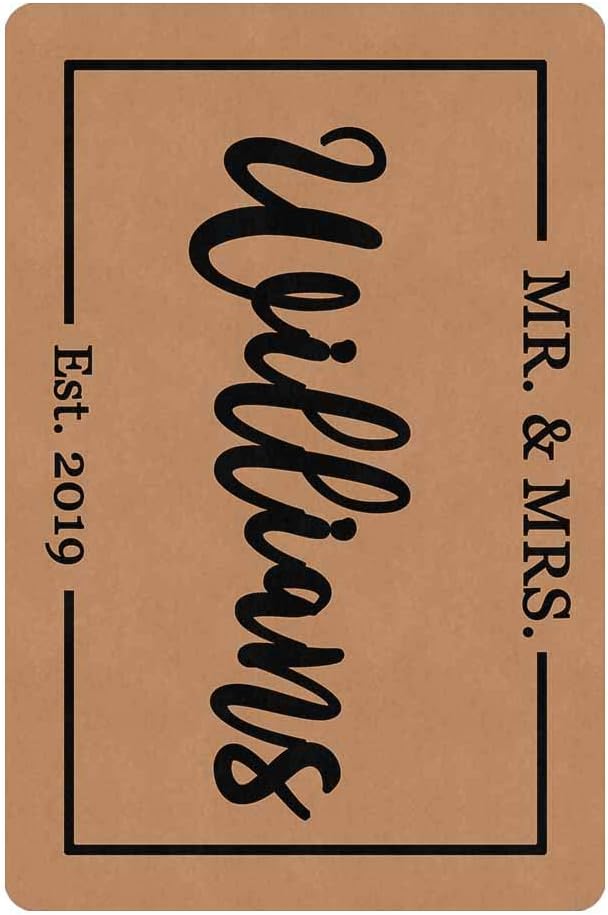 MyPupSocks Custom Doormat Text Name MR and MRS Est Year Personalized Door Mat