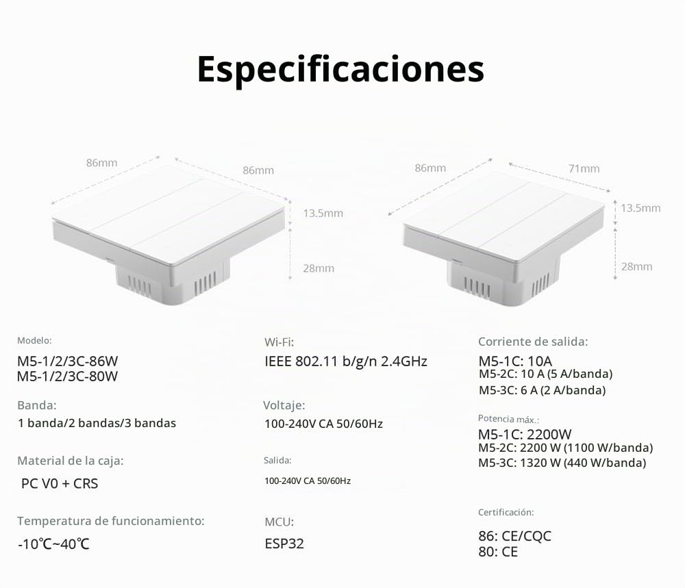 SONOFF M5-2C-80W (Matter) Interruptor de luz Inteligente, Interruptor de Pared Wi-Fi Alexa, Interruptores de luz eléctrica, 2 Canal, Compatible con Alexa and Google Home [Cable neutro requerido]