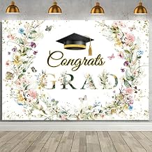 MEHOFOND 7x5ft Wildflower Graduation Backdrop Watercolor Floral Congrats Grad Photography Background Class of 2026 Congratulations Graduate Party Decorations Banner Large Graduation Prom Party Supplie