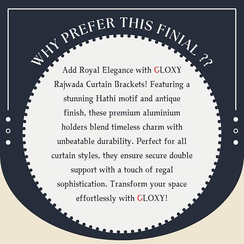 Image of GLOXY Rajwada Royal Hathi Curtain Brackets - Designer Curtain Rod Holder with 1-Inch B Type Rod Support - Antique Finish Curtain Holder - Wall Decoration Items for Hall and Home Decor (Pair of 3)