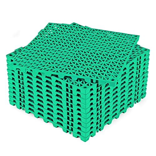 Image of ToLanbbt Modular Interlocking Cushion 12P 11.8 inch x 11.8 inch Interlocking Rubber Floor Drain Holes Non-Slip Splicing Drainage Mats for Deck, Shower, Kitchen, Drain Pool, Sauna Bath, Indoor Outdoor (Green)