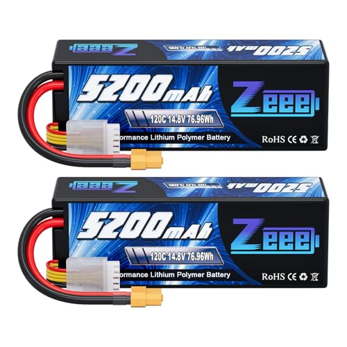 Zeee 4S Lipo Battery 5200mAh 14.8V 120C Hard Case RC Battery with XT60 Plug for RC Car Truck Vehicles RC Buggy Truggy 1/10 Scale Racing Crawler Monster RC Hobby Models(2 Pack)