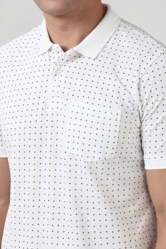 Image of Peter England Men's Cotton-Polyester Micro Matrix Polo Shirt - Casual Wear | Minimal & Modern