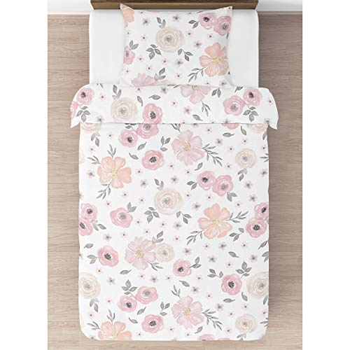 Image of Sweet Jojo Designs 2-Piece Twin Comforter Set (Pink /Grey Boho Floral) for Girls, Kids, Teen, College Bed Room incl. Single Size Bedding & Sham (Watercolor, Flower, Elegant Rose, Farmhouse, Blush Gray)
