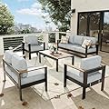 Vakollia 5 Pieces Aluminum Outdoor Patio Furniture Set with Coffee Table, Outside Metal Patio Conversation Sets with Deep Seating and Thick Cushions