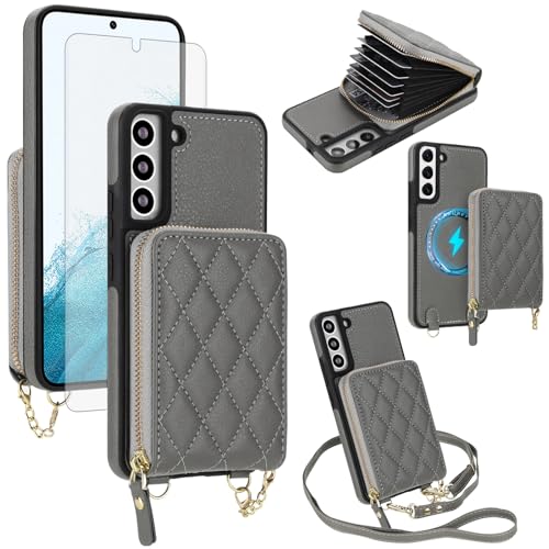 Coque 2 en 1 pour Samsung S22 Plus avec fermeture éclair magnétique et porte-cartes