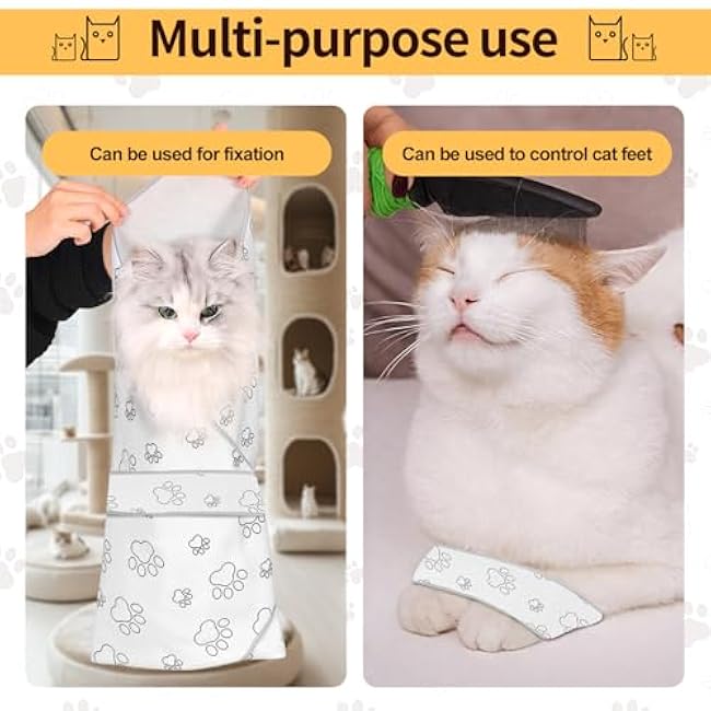Cat Wrap for Cutting Nails, Self Adhesive Cat Wrap for Nail Clipping, Cat Restraint for Grooming, Cat Swaddle Wrap for Medication, Cat Grooming Wrap for All Cats, Cat Restraint Bag-BhkItAHm