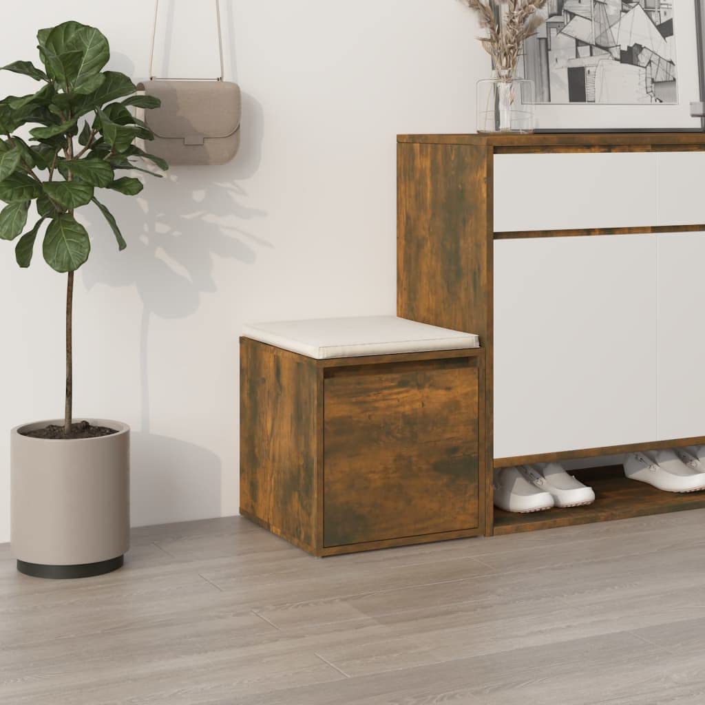 vidaXL Cajón Taburete Almacenaje Pasillo Cojín Baúl Oficina Dormitorio Mueble Despacho Habitación Madera Contrachapada Roble Ahumado