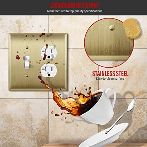 Image of ENERLITES Combination Toggle Switch and Duplex Receptacle Metal Wall Plate, Stainless Steel 201 Outlet Cover, Corrosion-Resistant, Mid-Size 2-Gang 4.88 inch x 4.92 inch, 771121M-BB, Brushed Brass