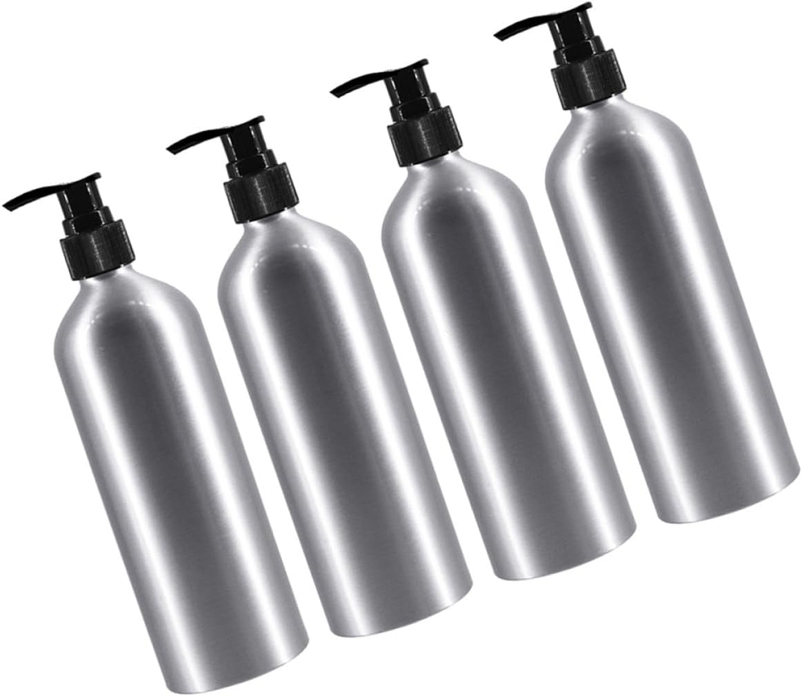 4pcs 250ml Spiral Aluminum Lotion Bottles with Black Pump Heads Liquid Dispenser Bottles for Shampoo and Moisturizer Refillable for Bathroom and Travel Use