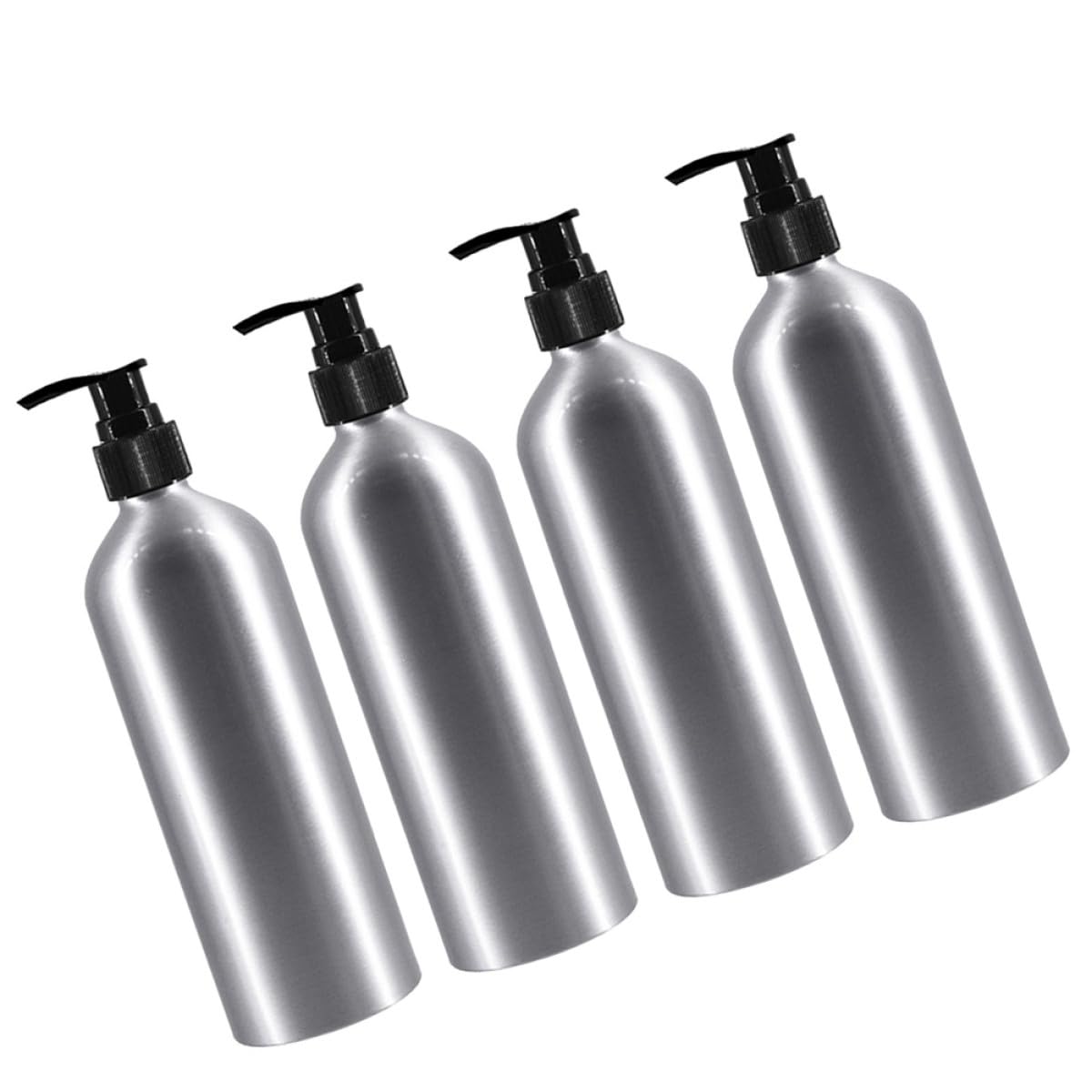 4pcs 250ml Spiral Aluminum Lotion Bottles with Black Pump Heads Liquid Dispenser Bottles for Shampoo and Moisturizer Refillable for Bathroom and Travel Use