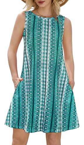 Image of Summer Dresses for Women Beach Boho Sleeveless Vintage Floral Flowy Pocket Tshirt Tank Sundresses 2026