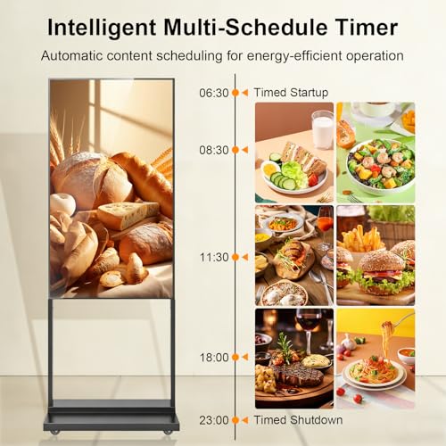 Image of 32 Inch Floor Standing Digital Signage, 700nits High Brightness Slim Frameless Advertising Display, Digital Signage with CMS /U-Disk Plug&Play, Split Screen, 7 /24 Timer switch,HDMI /USB /WiFi /Android OS