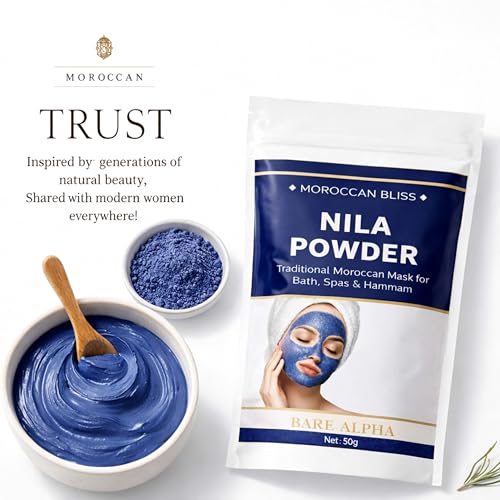 Image of Moroccan Nila Powder - 100% Natural Indigo Blue Powder for Skin Brightening, Tan Removal & Detox | Traditional Moroccan Hammam Beauty Treatment | Face & Body Care (50g)
