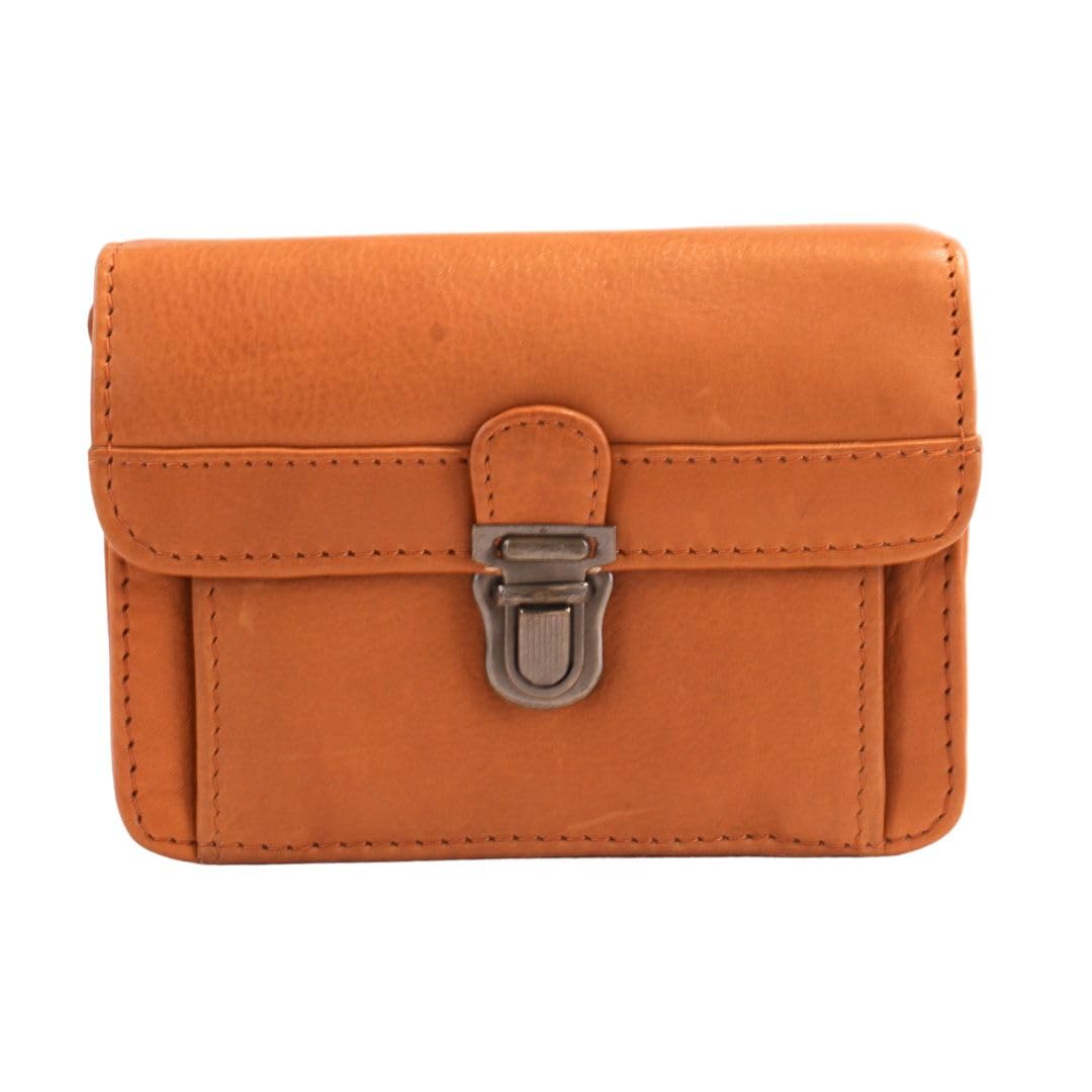Luigi Genuine Leather Cross-Body Bag – Snap Buckle Closure, Stitched Pattern, Zipper Pocket, Extra Storage(Tan)