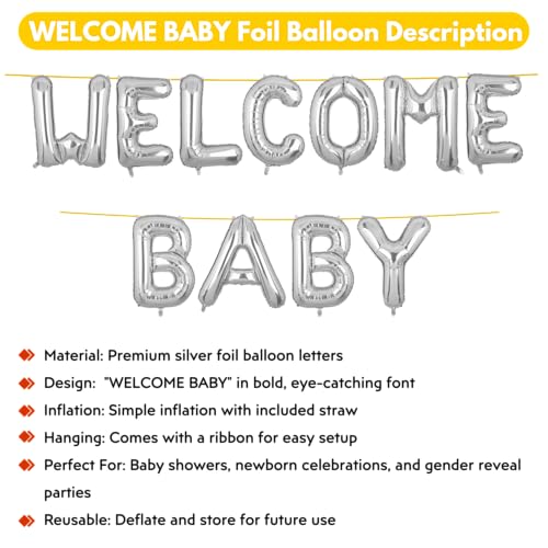 Image of Welcome Baby Banner Silver for Boy Girl Home Foil Balloon Decoration Decor Celebration Silveren
