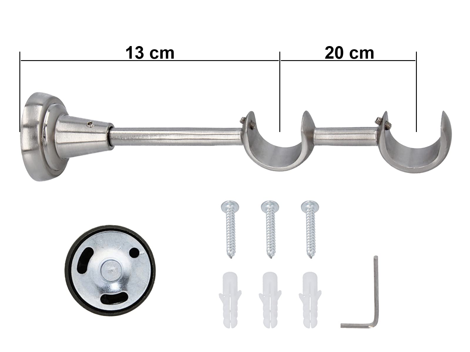 Sento Ø 25/25 mm Bastone per Tende Montaggio a Muro Effetto Acciaio Inox 200 cm Albana