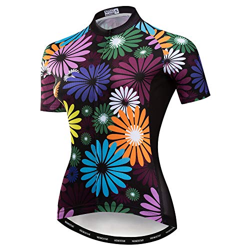 Women's Cycling Jersey Short Sleeve Bike Bicycle Clothing Shirt Jacket Summer Quick Dry Colorful Flowers Size L