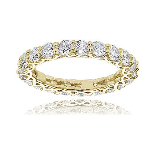Yellow Gold Flashed Sterling Silver Cubic Zirconia 3mm Round-cut Eternity Band Ring