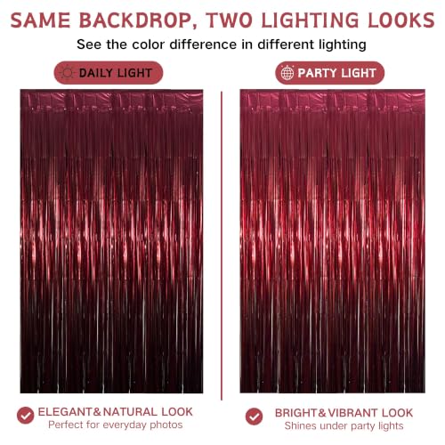 Image of Matte Burgundy Foil Fringe Tinsel Backdrop, 2 Pack, 3.3 x 6.6 Ft