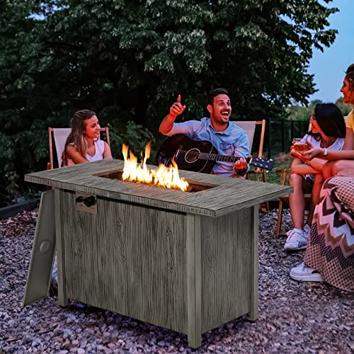 Giantex Outdoor Fire Pit Table - 43 Inch Propane Fire Pit, 50,000 Btu Gas Fire Table With Removable Metal Lid, Hideaway Tank Storage, Waterproof Cover, Lava Rocks, Csa Certificated Patio Firepit, Gray #TOP7