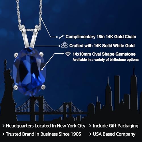 Gem Stone King 14K White Gold 14X10MM Oval Gemstone Birthstone Pendant Necklace for Women | Gold Necklace For Women | With 18 Inch Rope Gold Chain | Fine Jewelry Gifts for Her Mom Wife2