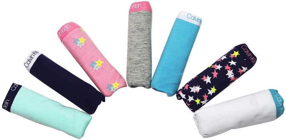 Calvin Klein Girls Underwear Hipster Tagless Soft Cotton Stretch Logo Waistband (7 Pack) (Multi Color X-Large)