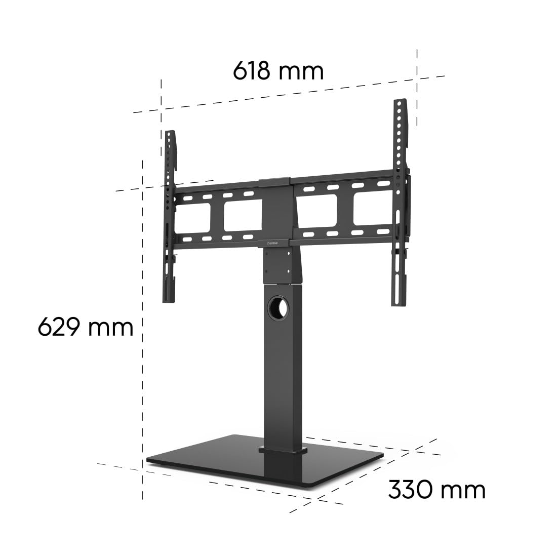 Hama Support TV sur Pied Pivotant 60° Réglable en Hauteur Garantie 10ans (Socle pour TV 32 à 65 Pouces, Base en Verre trempé, Cache Cables, jusqu'à 40kg, VESA jusqu'à 600 x 400) Noir