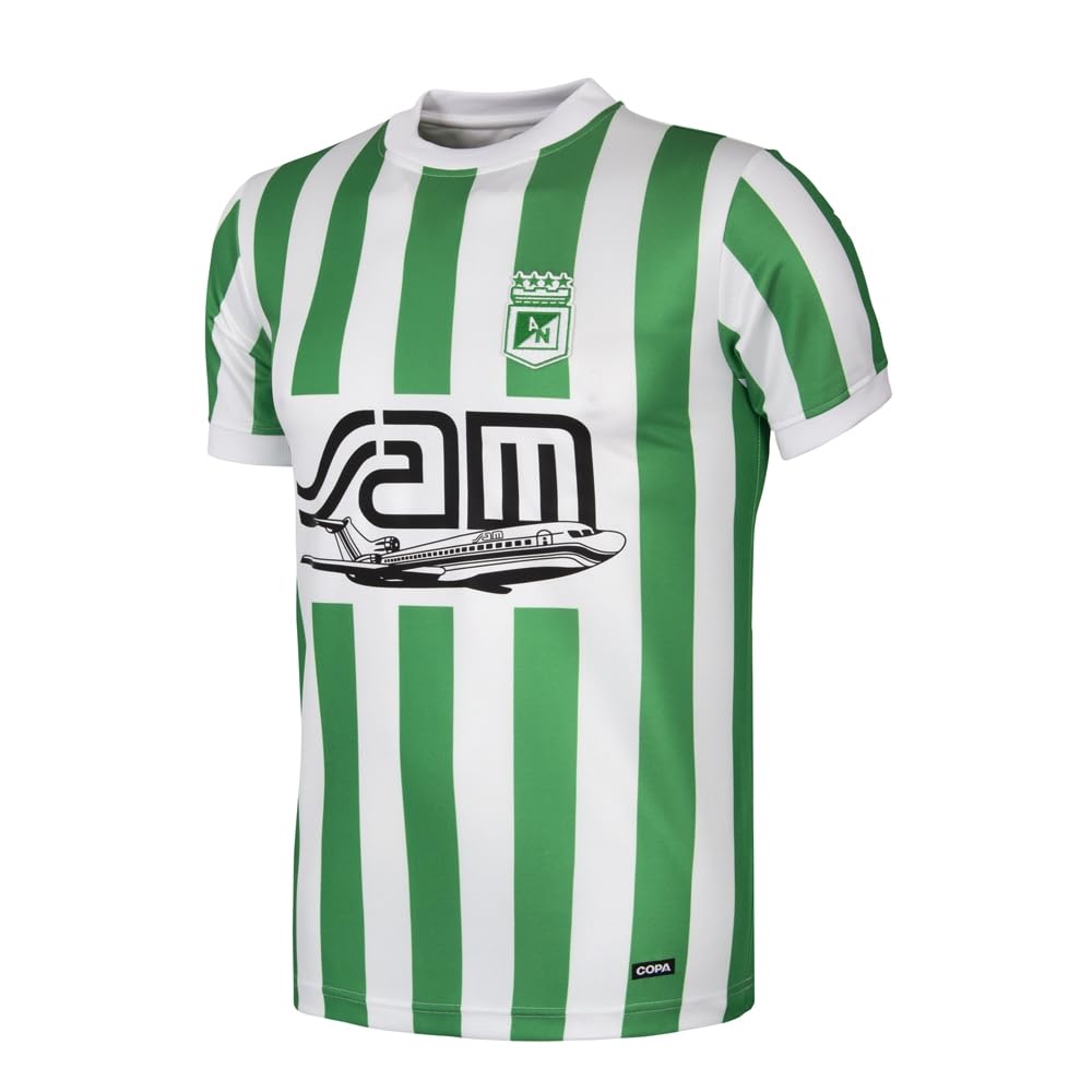 Copa - Camiseta Retro - Hombre - Atlético Nacional 1989 - Retro - Manga Corta - Blanco/Verde - 100% poliéster