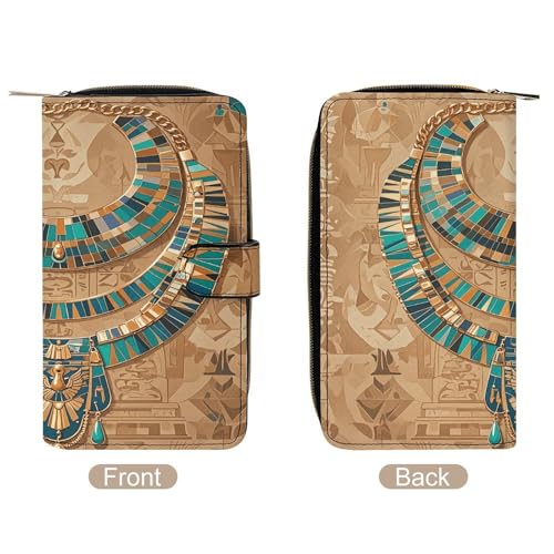 PU Leather Wallet Egyptian Necklace Print Travel Purse Women's Long Bifold Wallet Ladies Card Holder Purse with Zipper & Snap Closure3