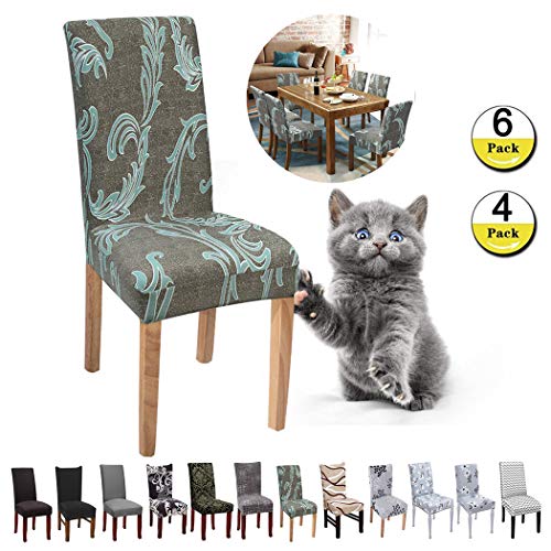 JunYito Fundas para Sillas de Comedor Fundas Decorativas para Sillas Altas Fundas Licra Protectoras Elasticas 4/6 Piezas (K-Voz del Arte Verde, 4 Piezas)