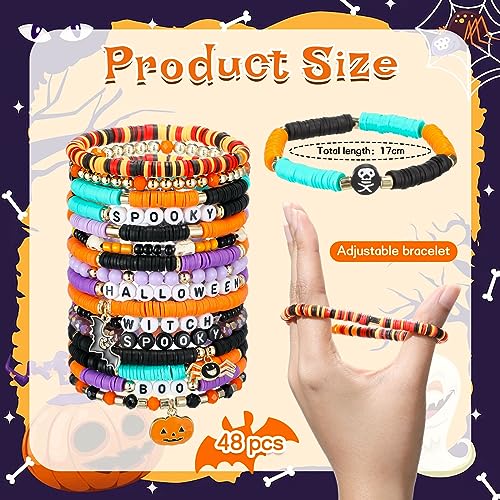 48 Pcs Christmas Bracelets Set Stackable Heishi Surfer Bracelet Beaded Christmas Bracelets Bulk Women's Preppy Polymer Clay Stretch Bracelet for Women Party Supplies Gift2
