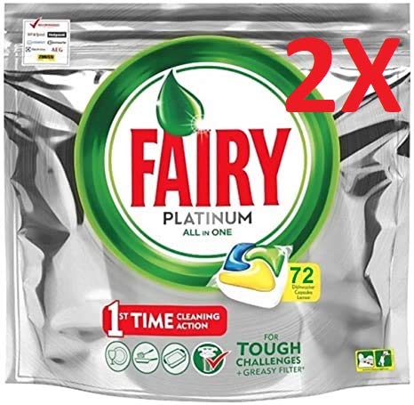 Fairy Platinum ULTRA PACK 144 Kapseln - Spülmaschinentabs All-In-One 2x 72 Zitrone Lemon Geschirrspültabs, Geschirrspülmittel Tabs in Sparpack taps