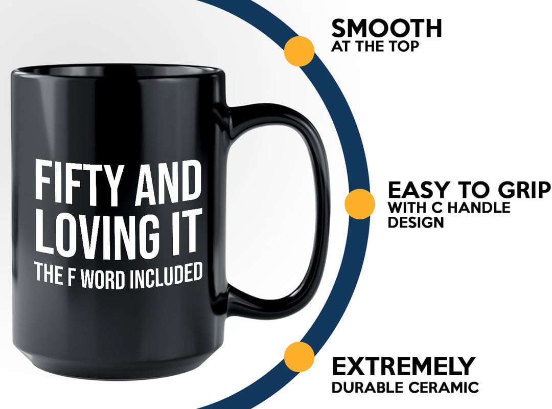 Bubble Hugs Sarcastic Friends Coffee Mug 15oz Black - Fifty and Loving It - Sarcastic Coffee Mugs For Adults Sarcastic Mugs For Coworkers Sarcastic Gifts For Friends Sarcastic Cups