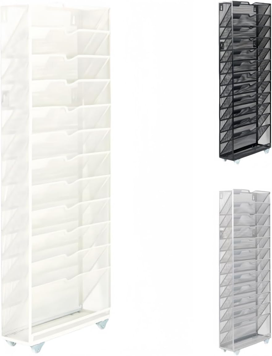 壁掛けラック 書類収納 収納ラック 金属13段 マガジン架 整理用品 壁掛け収納ケース 吊り下げ収納 取付簡単 (13階,白い斜めの