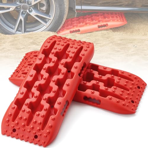 VEVOR 10 TON Traction Boards with PP Material, Recovery Boards for Off-road Vehicles/Cars/Pickups/SUVs/RVs, Pair Tire Traction Mats on Snow, Sand, Mud and Loose Terrain, Storage Bag, Short, Red