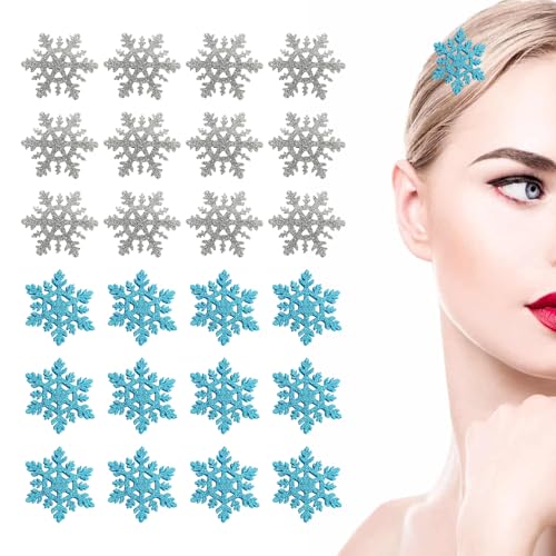 Snowflake Hair Clips, 24 Pieces Set with Silver and Blue hair...