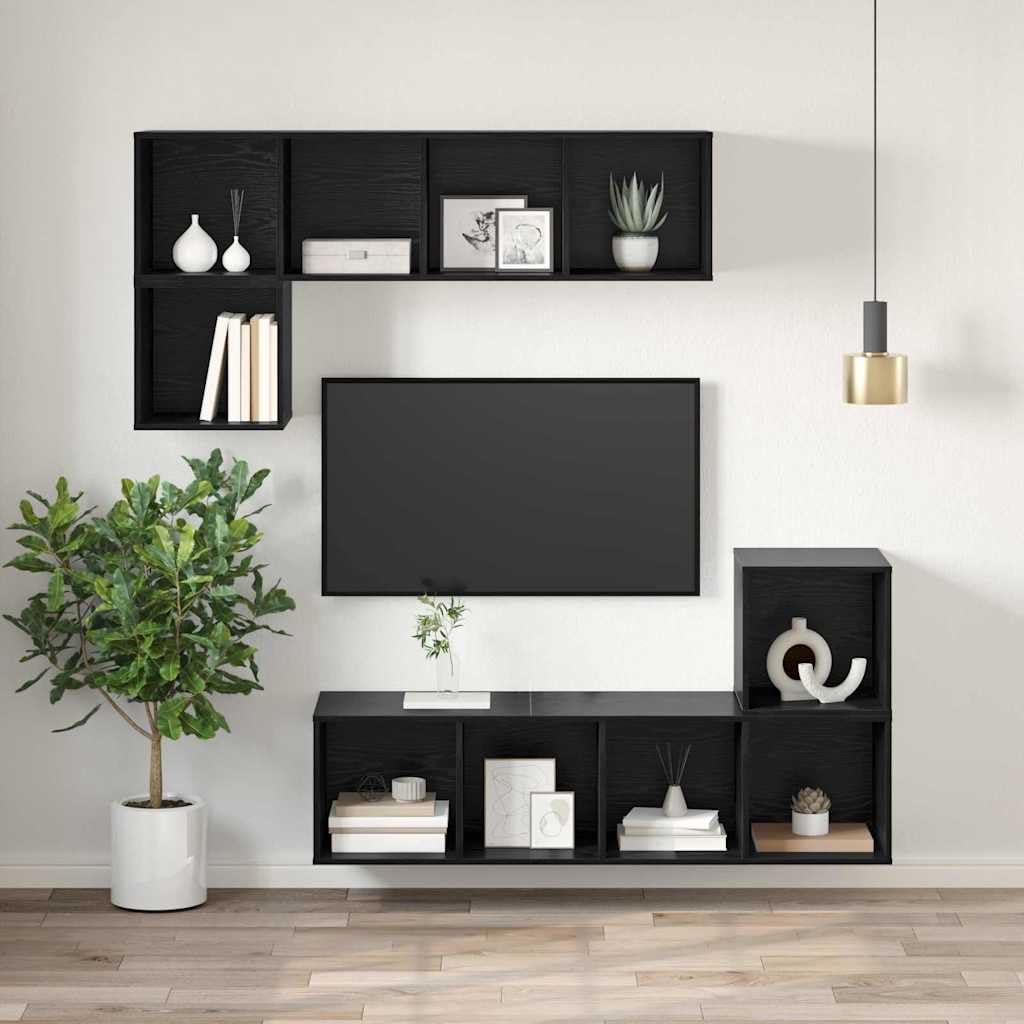 TV-Schrank Schwarz Eichen-Optik, 37x37x107 cm Holzwerkstoff, Wandmontiertes Design, Modernes Media Center für Wohnzimmer, Schlafzimmer, Flur
