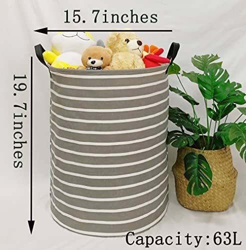 Huayee Xl Gray Laundry Basket,Cloth Hamper,Storage Bin Canvas Material Water-Proof Organization Basket For Toys Laundry Hamper (Gray Stripe) #TOP2