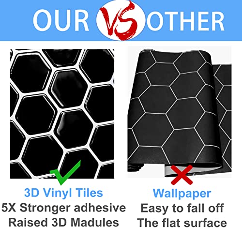 Waldecoo Hexagon Peel And Stick Backsplash, 10 Sheets Premium 3D Self Adhesive Wall Tiles, Black Stick On Backsplash For Kitchen And Bathroom (12" X 12") #TOP3