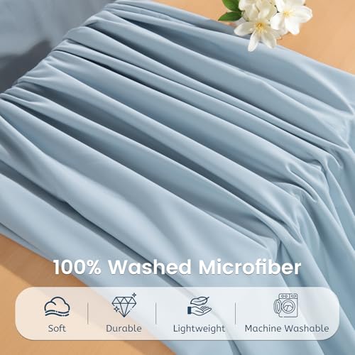 Image of NEXHOME PRO Duvet Cover Full,Blue 3 Pieces Duvet Cover Set, Soft and Lightweight 100% Washed Microfiber Comforter Cover Set for All Season(Blue Full, 80 x 90)-No Comforter