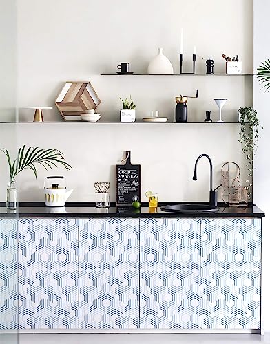 Heroad Brand Geometric Hexagon Wallpaper Peel And Stick Wallpaper Removable Self Adhesive Waterproof Contact Paper For Cabinets Blue And White Hexagonal Wallpaper For Shelf Liner Vinyl 15.5''X118'' #TOP3