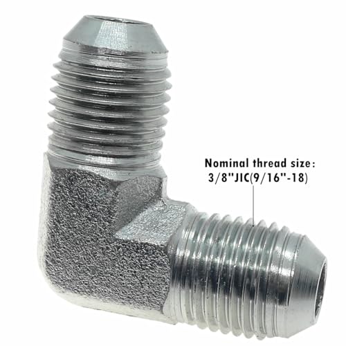 Image of 1 Piece Hydraulic 3 /8 inch JIC (9 /16 inch-18) 37 Flare Male x 3 /8 inch JIC (9 /16 inch-18) 37 Flare Male Elbow Adapter Steel Plated