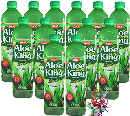 yoaxia ® - [ 12x 1,5 Literl ] OKF Aloe Vera King Getränk mit 30% Aloe / Natural / Aloe Vera Drink / inkl. 12x€0,25 Einwegpfand + ein kleines Glückspüppchen - Holzpüppchen Cover