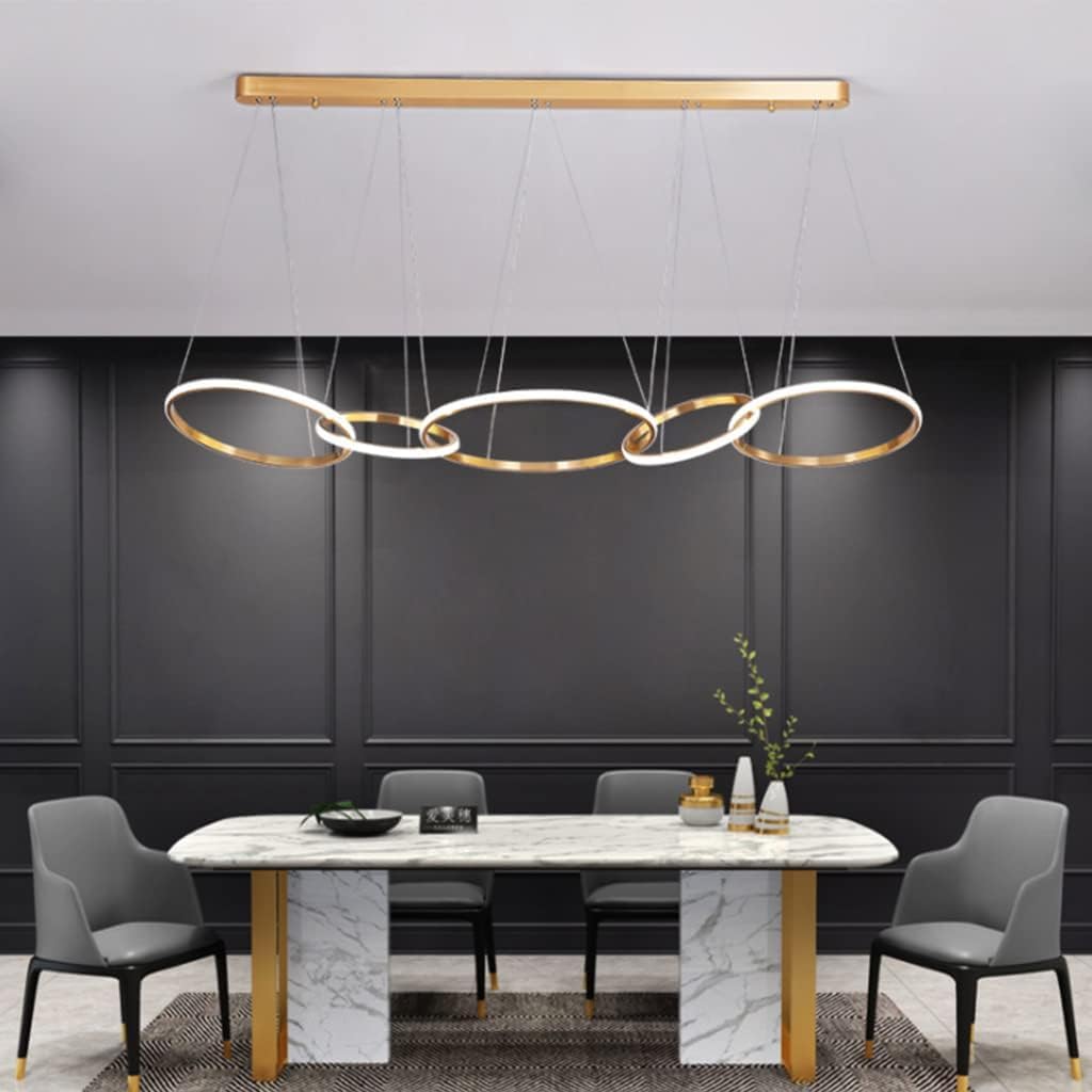 Lampada a sospensione Lampada a sospensione a LED Lampadario moderno per tavolo da pranzo Lampadario regolabile in altezza Lampada da soggiorno Dimmerabile con telecomando Anelli in alluminio Lampada