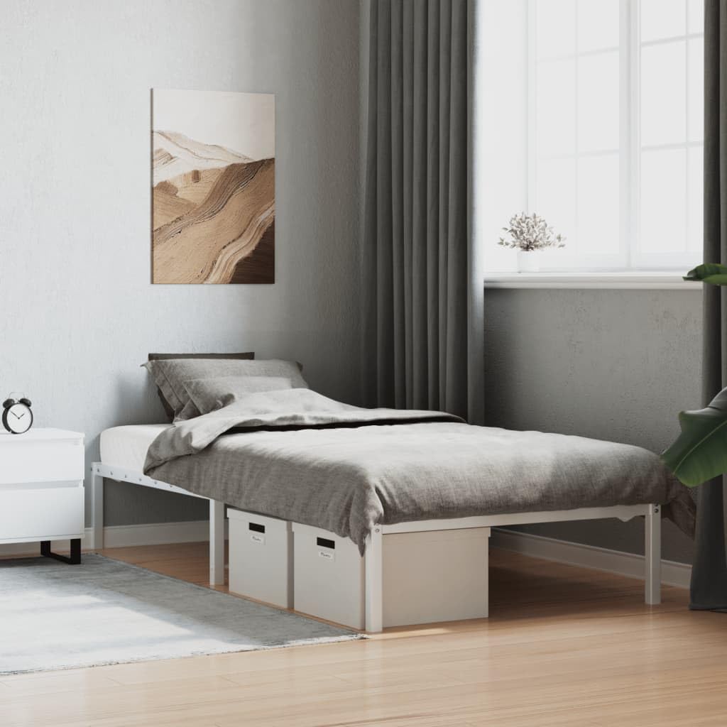 vidaXL Estructura de Cama, Somier de Listones con Almacenaje, Armazón Marco de Cama de Invitados, Mueble para Dormitorio, Metal Blanca 100x190 cm